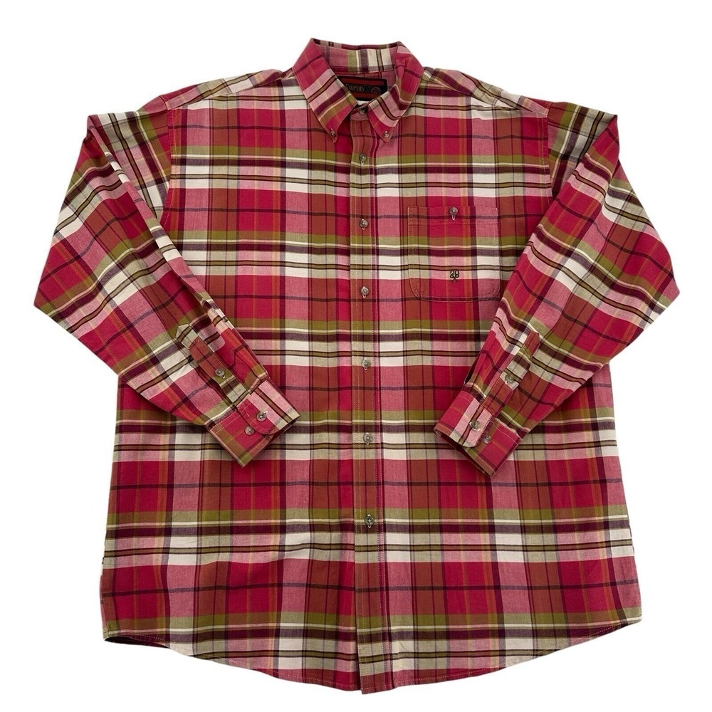 Wrangler TwentyX Mens 2X Plaid Button Down Shirt Red Green Long Sleeve Western